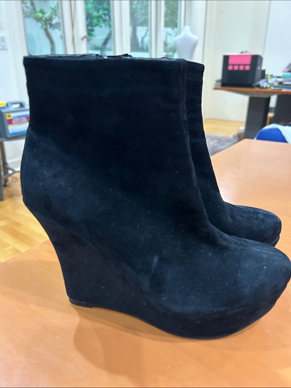 Women's Black Suede Wedge Ankle Boots - Classic Elevation